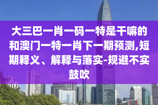 大三巴一肖一碼一特是干嘛的和澳門一特一肖下一期預測,短期釋義、解釋與落實-規(guī)避不實鼓吹