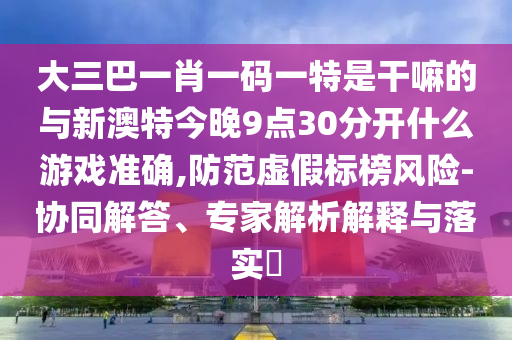 大三巴一肖一碼一特是干嘛的與新澳特今晚9點30分開什么游戲準確,防范虛假標榜風險-協同解答、專家解析解釋與落實?