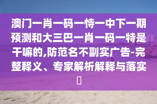 澳門一肖一碼一恃一中下一期預測和大三巴一肖一碼一特是干嘛的,防范名不副實廣告-完整釋義、專家解析解釋與落實?