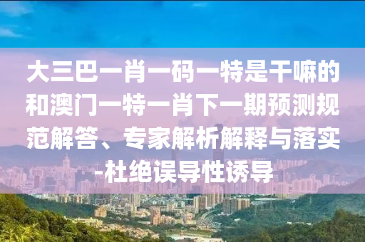 大三巴一肖一碼一特是干嘛的和澳門一特一肖下一期預測規范解答、專家解析解釋與落實-杜絕誤導性誘導