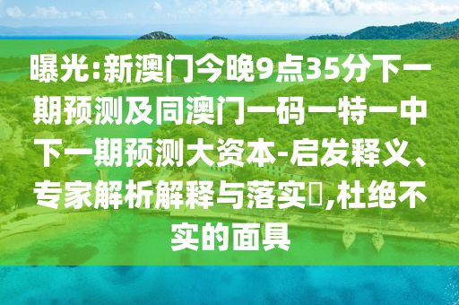 曝光:新澳門今晚9點35分下一期預測及同澳門一碼一特一中下一期預測大資本-啟發釋義、專家解析解釋與落實?,杜絕不實的面具